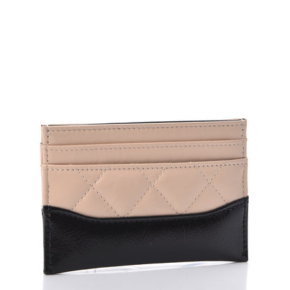 Chanel Aged Calfskin Quilted Gabrielle Card Holder Wallet Beige Black 3 of 9