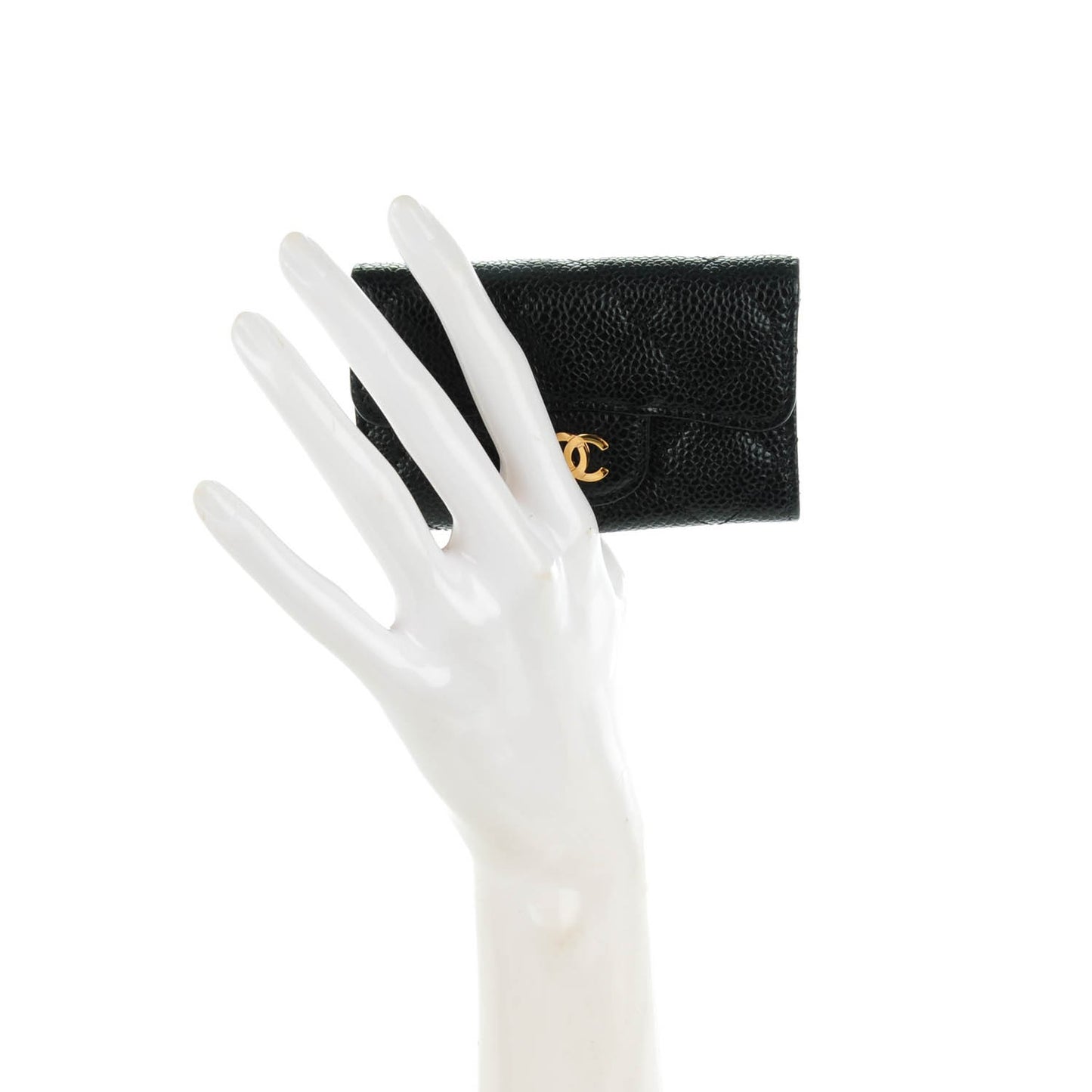 Caviar Quilted 6 Key Holder Black