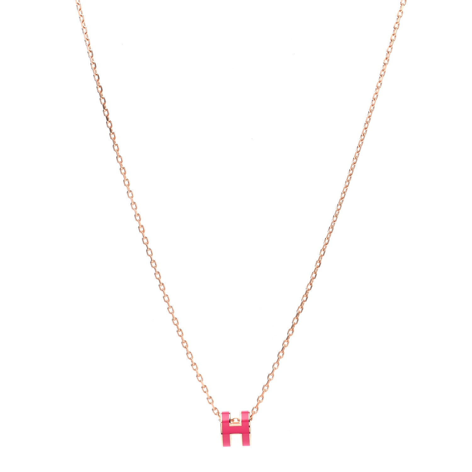 Hermes Lacquered Gold Mini Pop H Pendant Necklace Rose Extreme 1 of 8