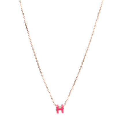 Hermes Lacquered Gold Mini Pop H Pendant Necklace Rose Extreme 1 of 8