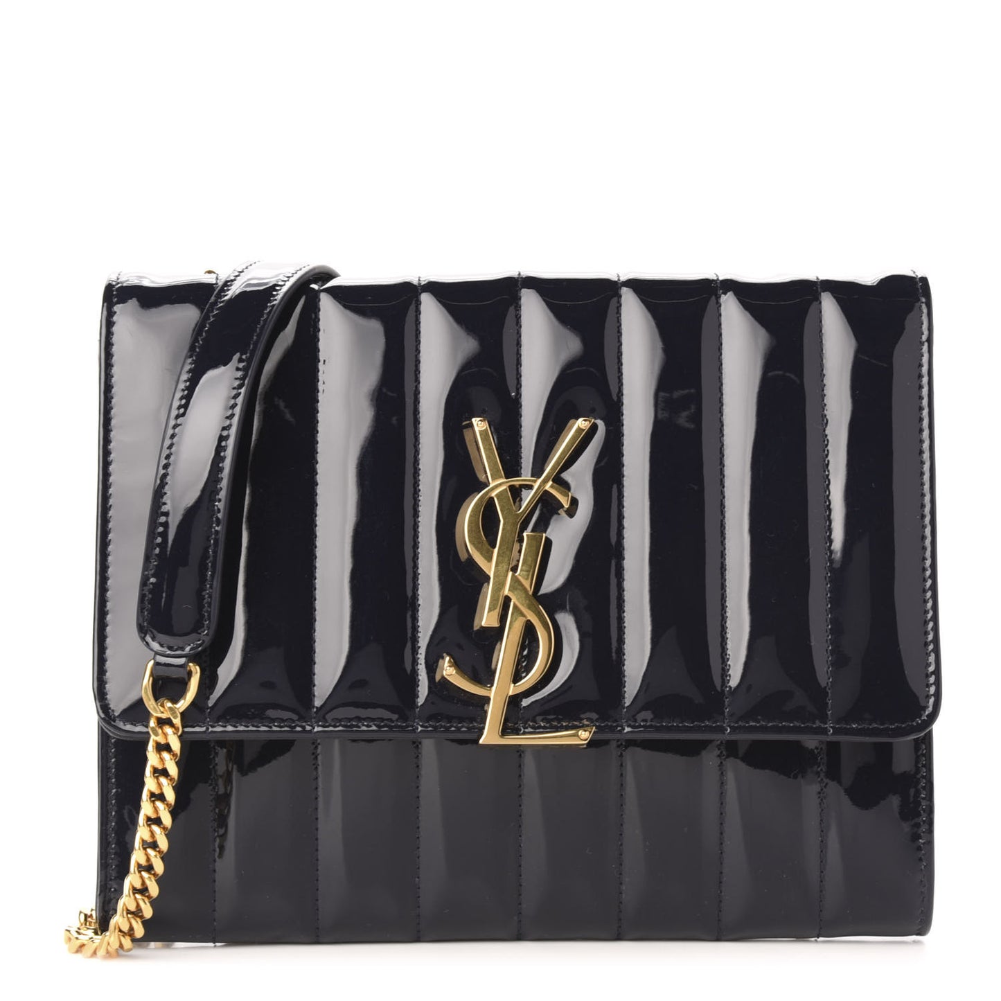 Patent Matelasse Monogram Vicky Chain Bag Black