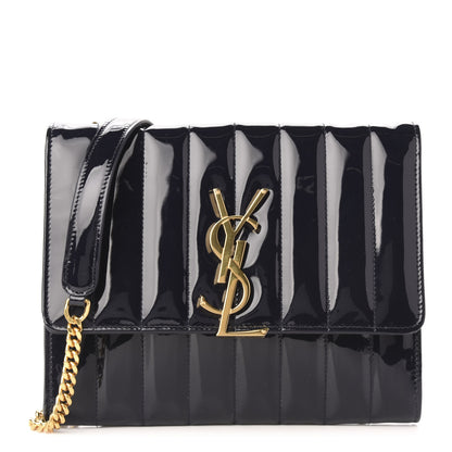 Saint Laurent Patent Matelasse Monogram Vicky Chain Bag Black 1 of 10
