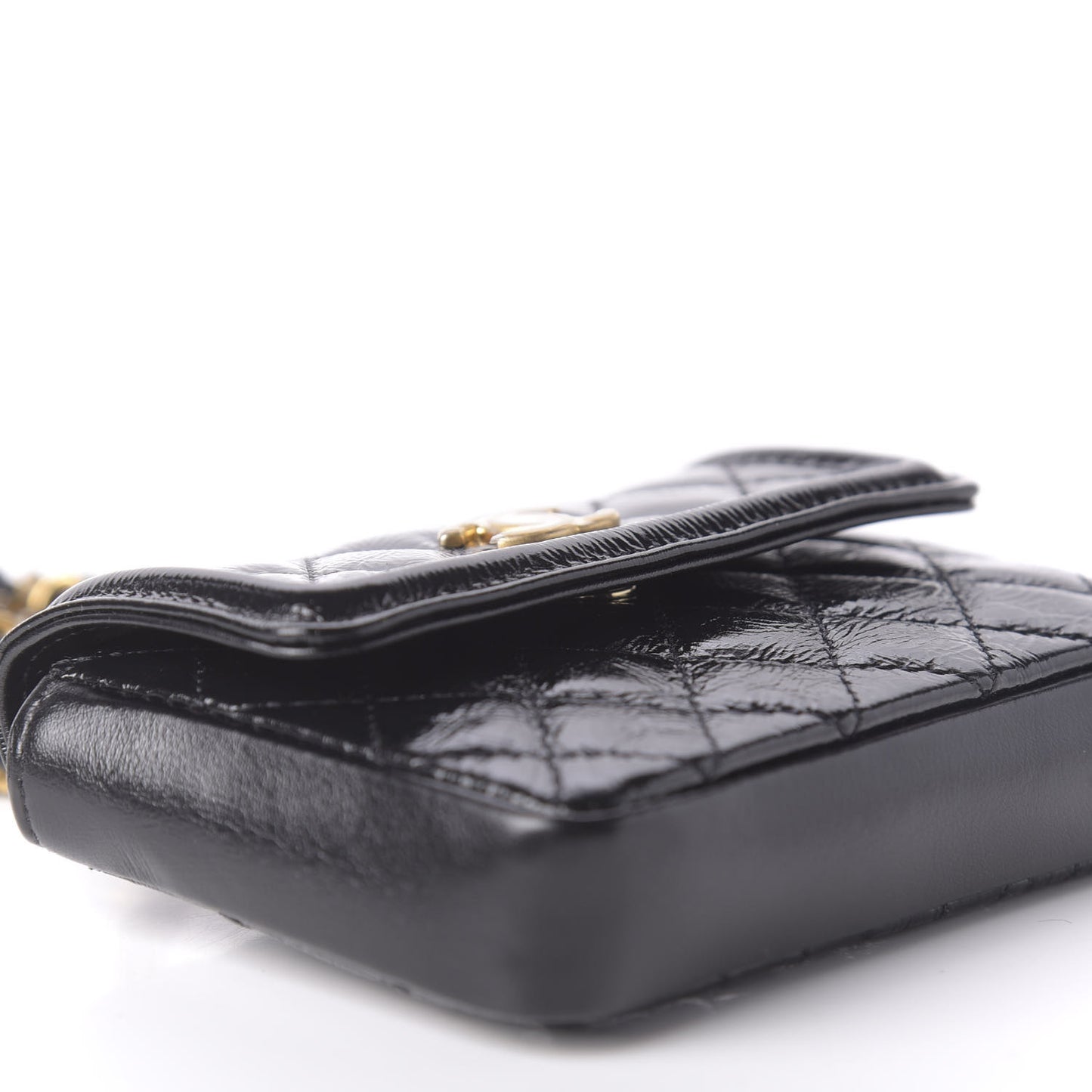 Shiny Aged Calfskin Quilted Waist Belt Bag Black