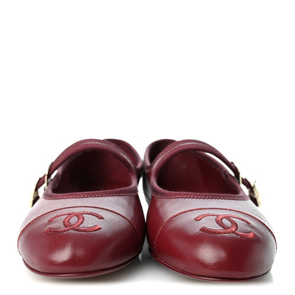 Chanel Lambskin Mary Jane Flats 36.5 Burgundy 3 of 9