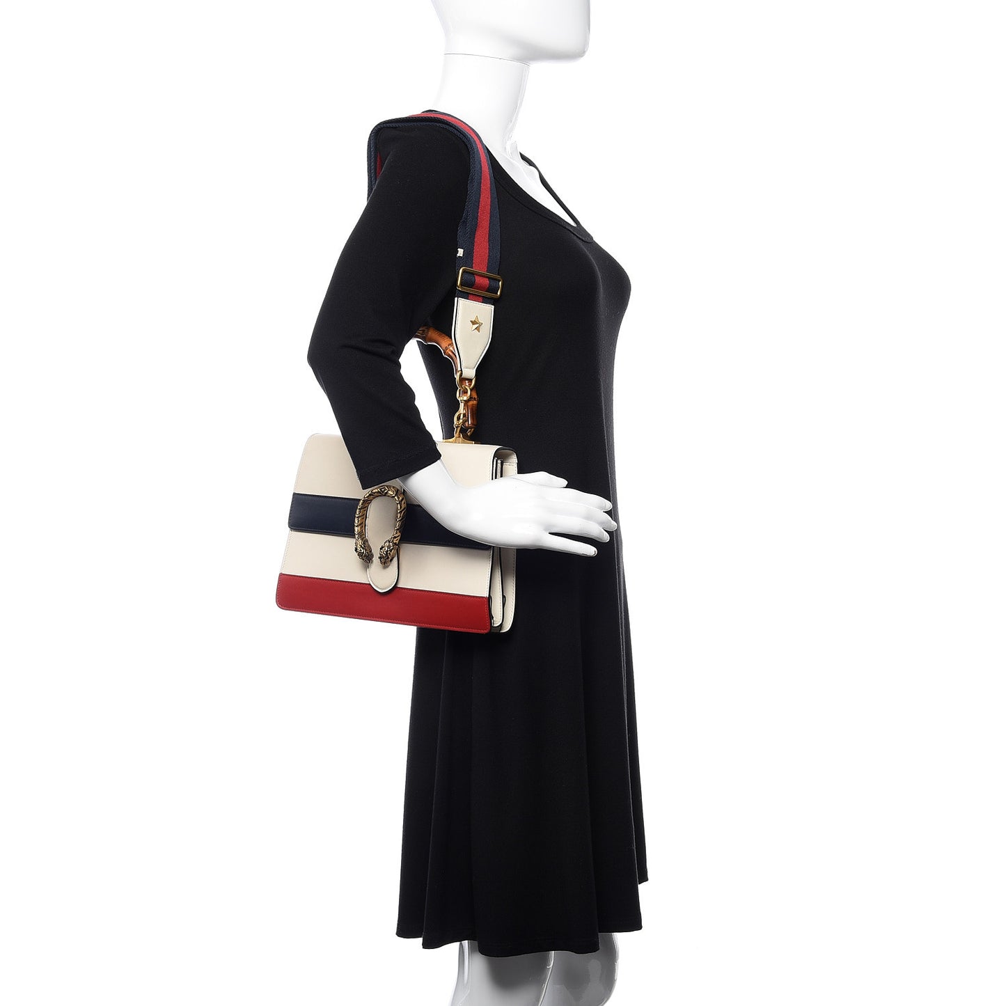 Calfskin Bamboo Web Medium Dionysus Top Handle Bag White Blue Hibiscus Red