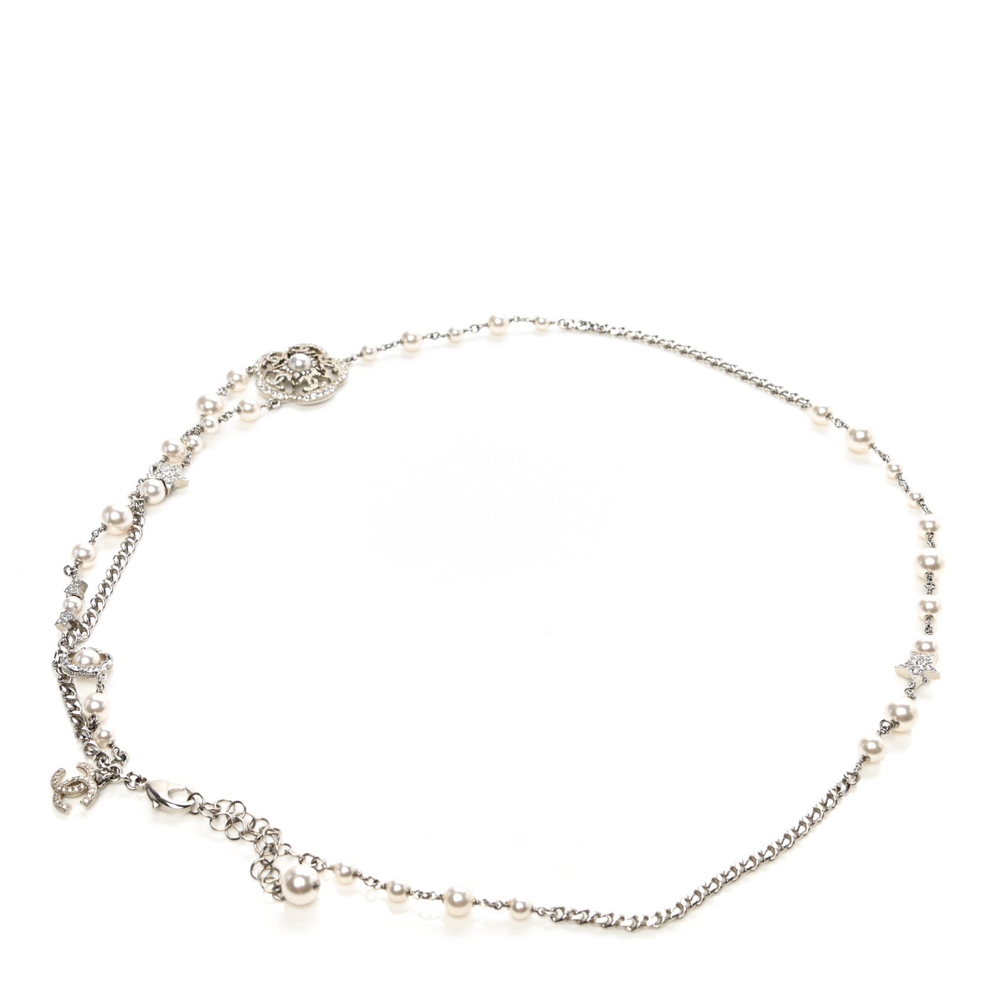 Crystal Pearl Flower CC Belt Silver
