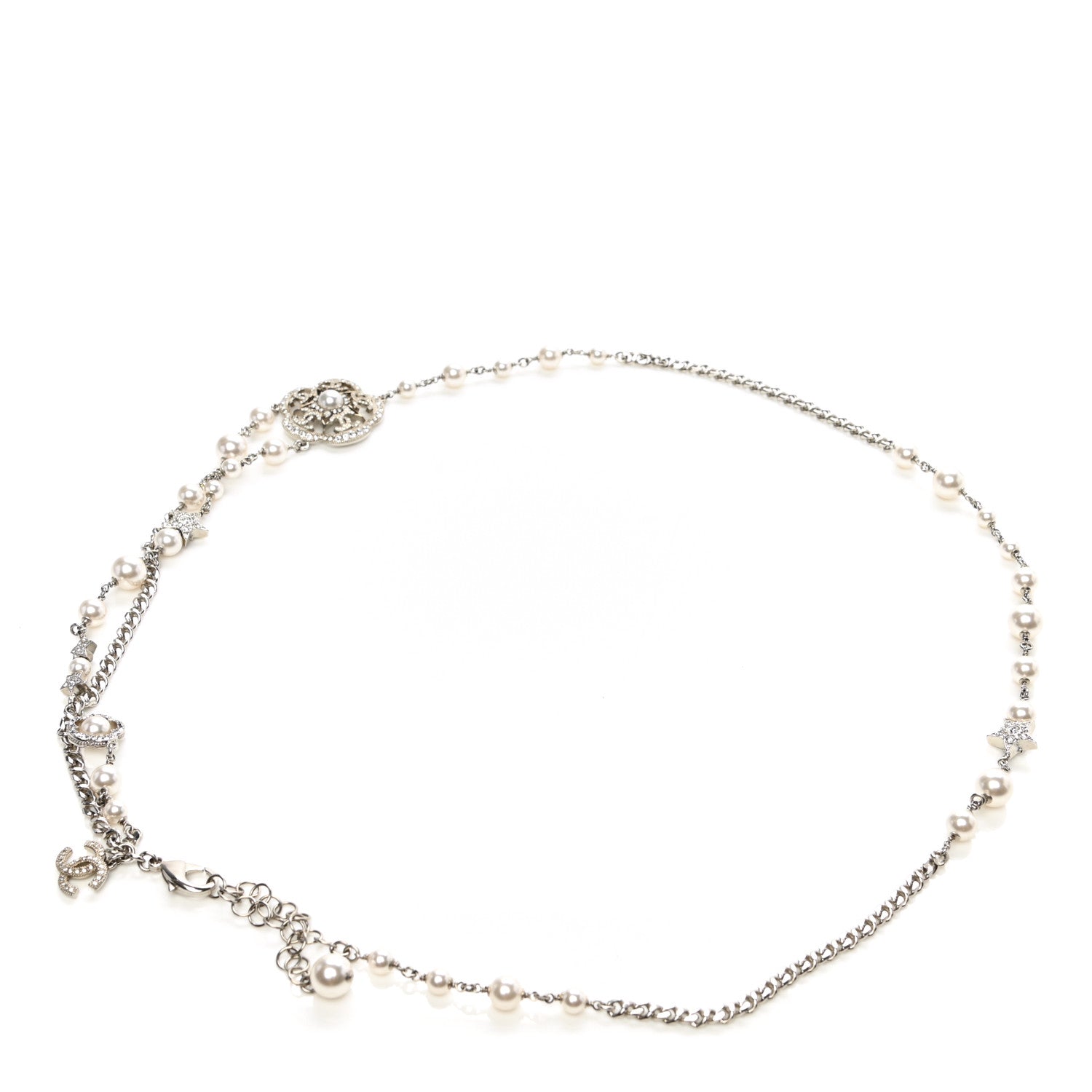 Chanel Crystal Pearl Flower CC Belt Silver 2 of 4