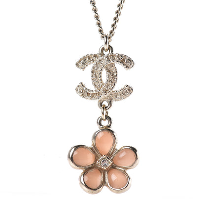 Chanel Enamel Crystal CC Camellia Pendant Necklace Beige Gold 4 of 6