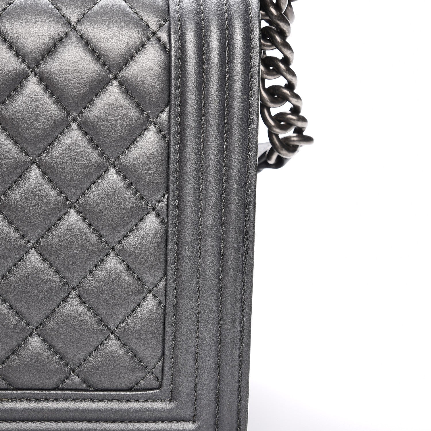 Chanel Metallic Calfskin Quilted New Medium Boy Flap Dark Silver 6 of 10