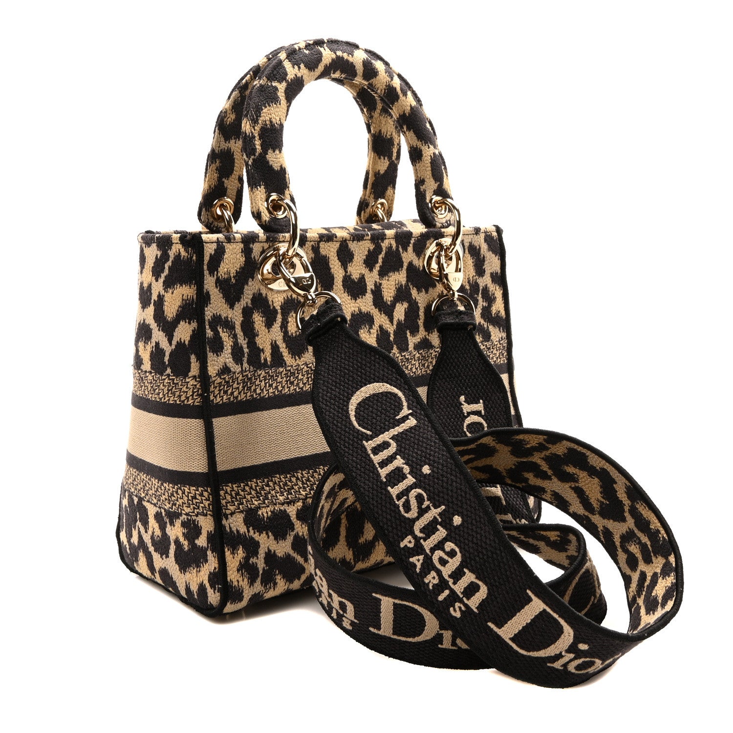 Christian Dior Canvas Medium Mizza Embroidered Lady D-Lite Beige