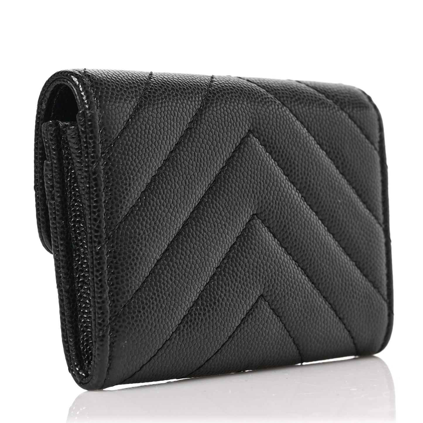 Caviar Chevron Quilted Flap Card Holder Black