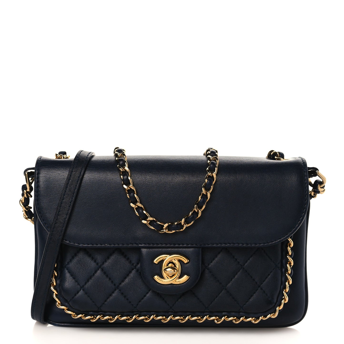 Lambskin Quilted CC Unchained Crossbody Navy