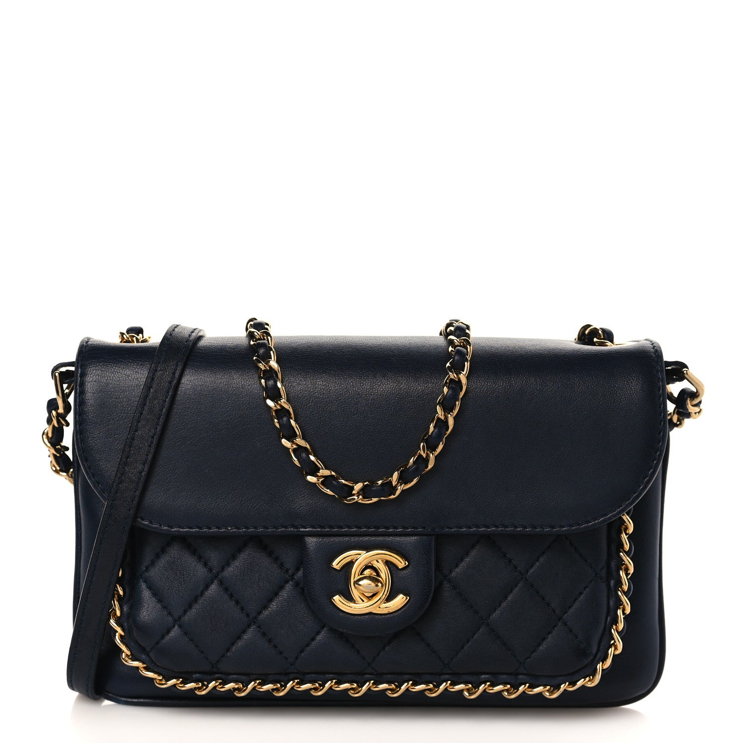 Chanel Lambskin Quilted CC Unchained Crossbody Navy 1 of 8