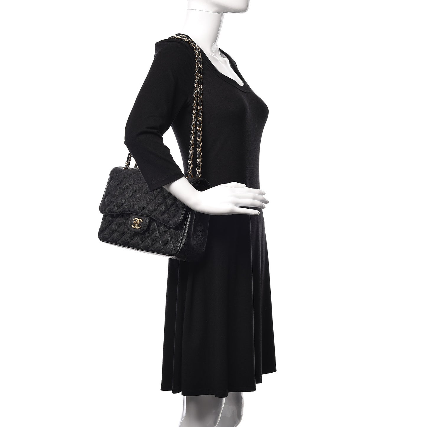 Caviar Quilted Jumbo Double Flap Black