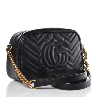 Gucci Calfskin Matelasse Small GG Marmont Chain Shoulder Bag Black 3 of 11