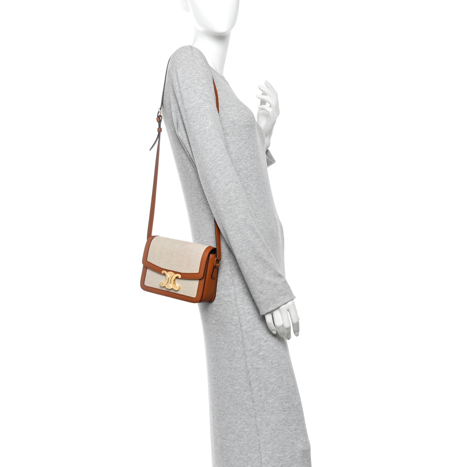 Celine Textile Natural Calfskin Teen Triomphe White Tan 2 of 10