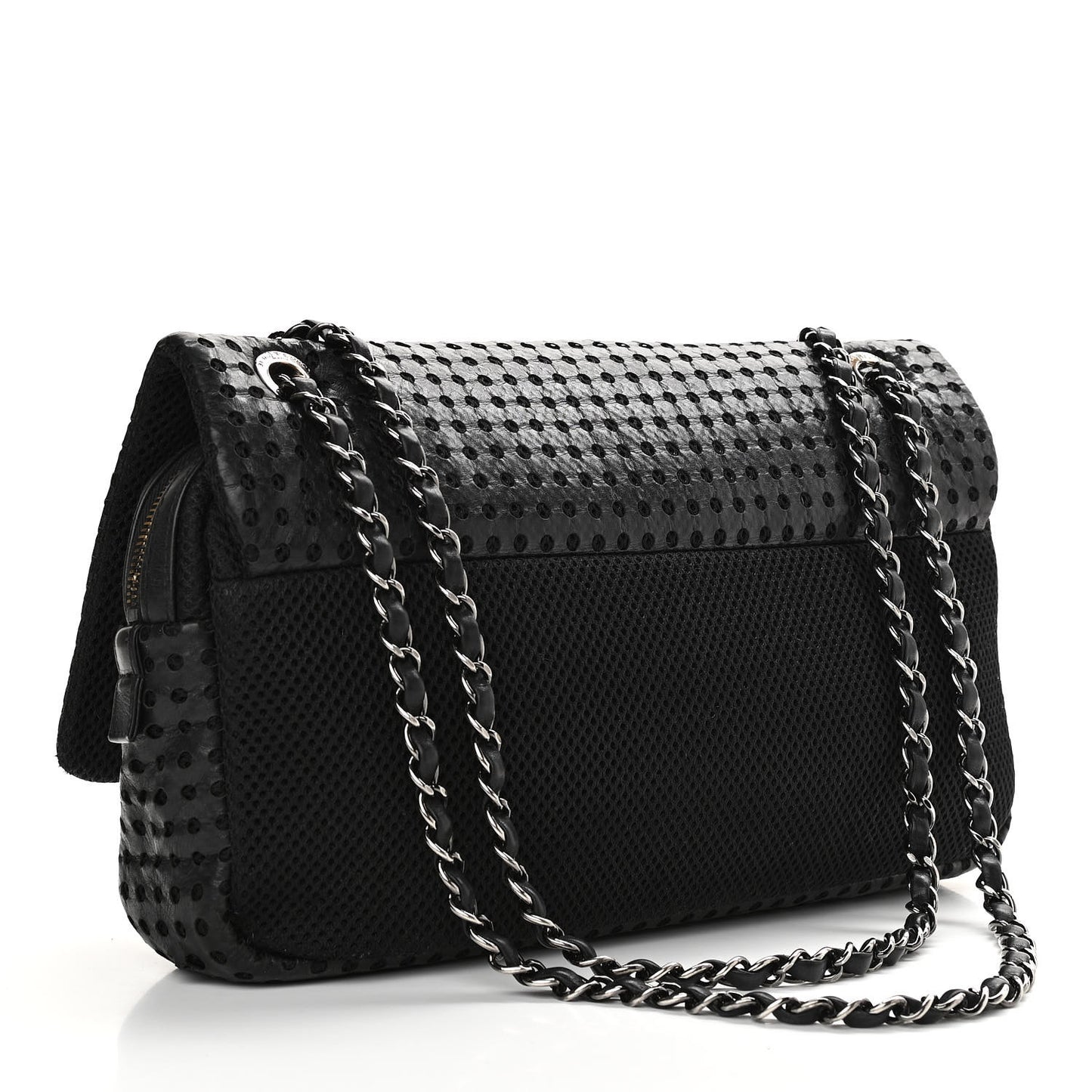 Perforated Lambskin Jumbo Easy Flap Black