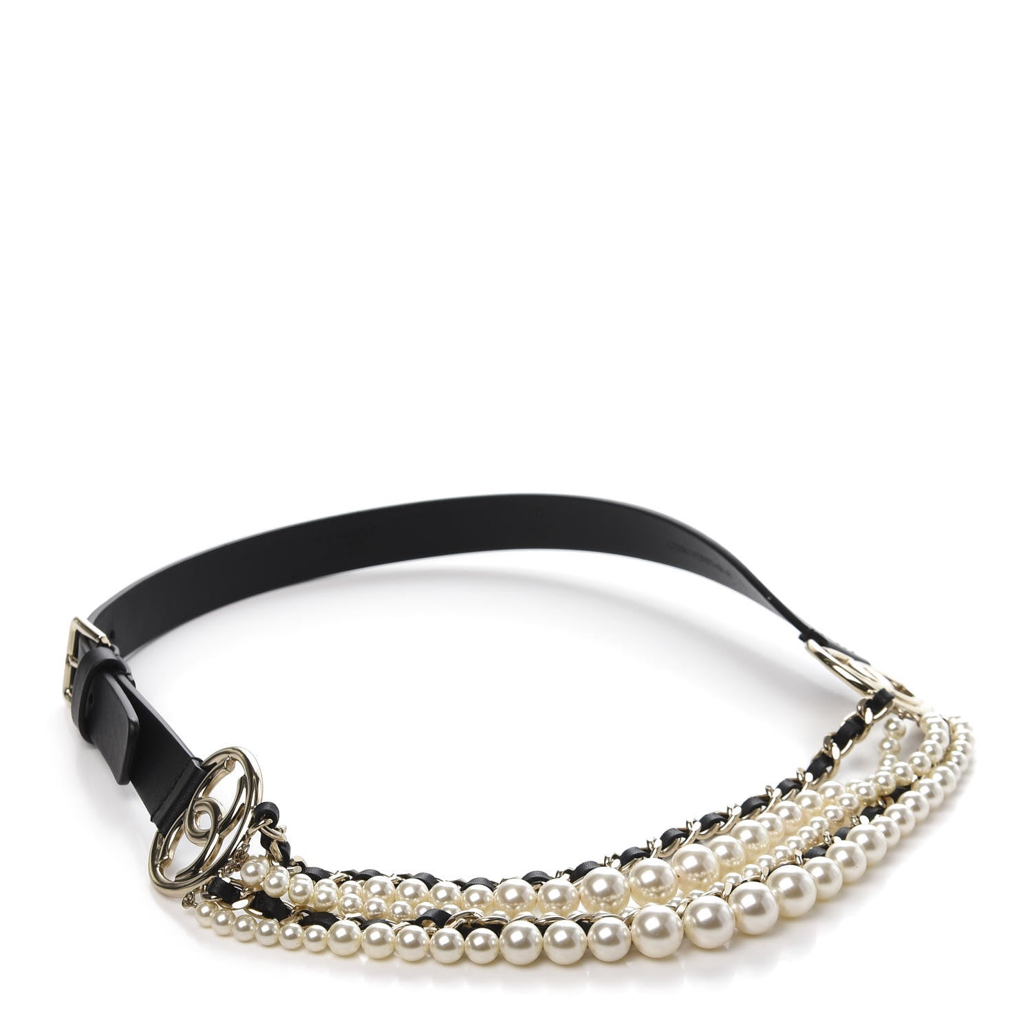 Chanel Calfskin CC Pearl Chain Belt 70 28 Black 1 of 9
