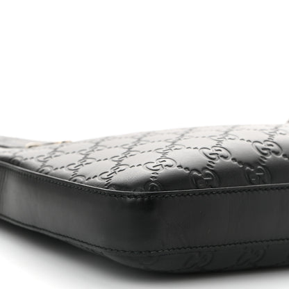 Gucci Guccissima Signature Medium Flat Messenger Bag Black 9 of 10