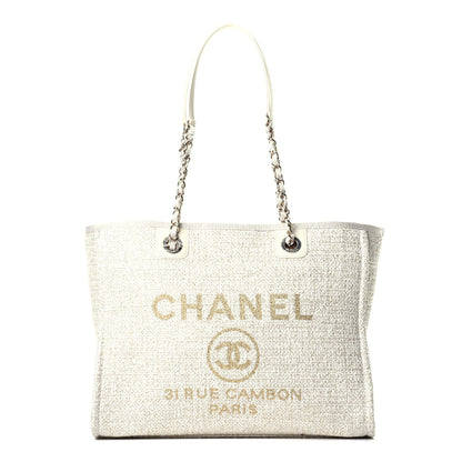 Chanel Lurex Boucle Small Deauville Tote Ivory 1 of 9
