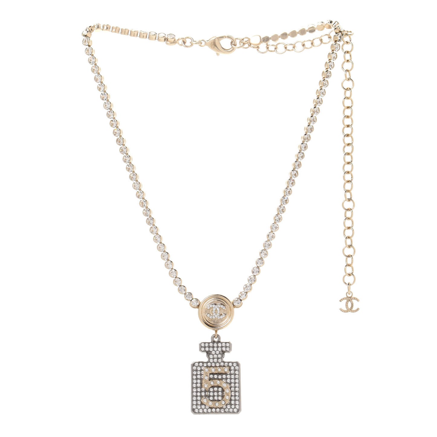 Crystal CC Perfume Bottle Necklace Gold