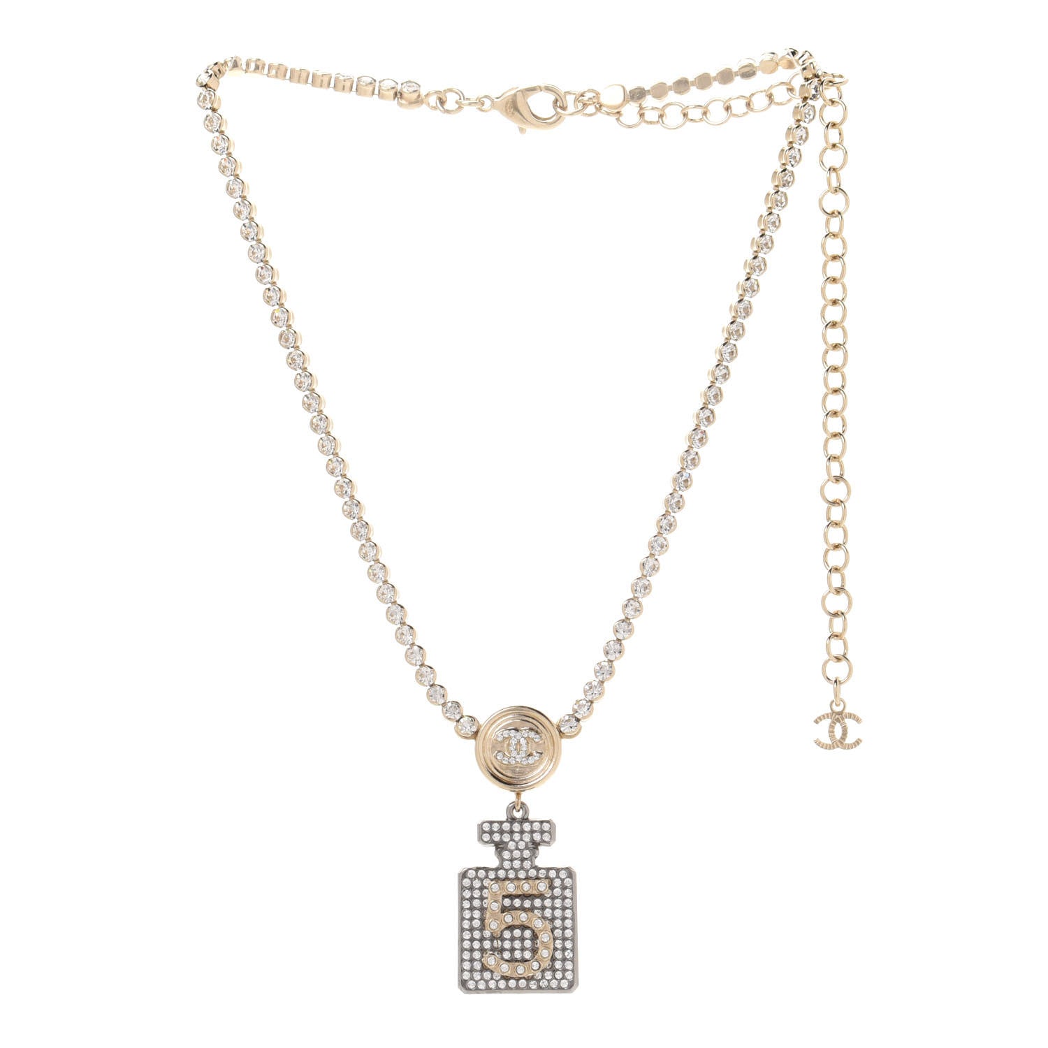 Chanel Crystal CC Perfume Bottle Necklace Gold 3 of 7