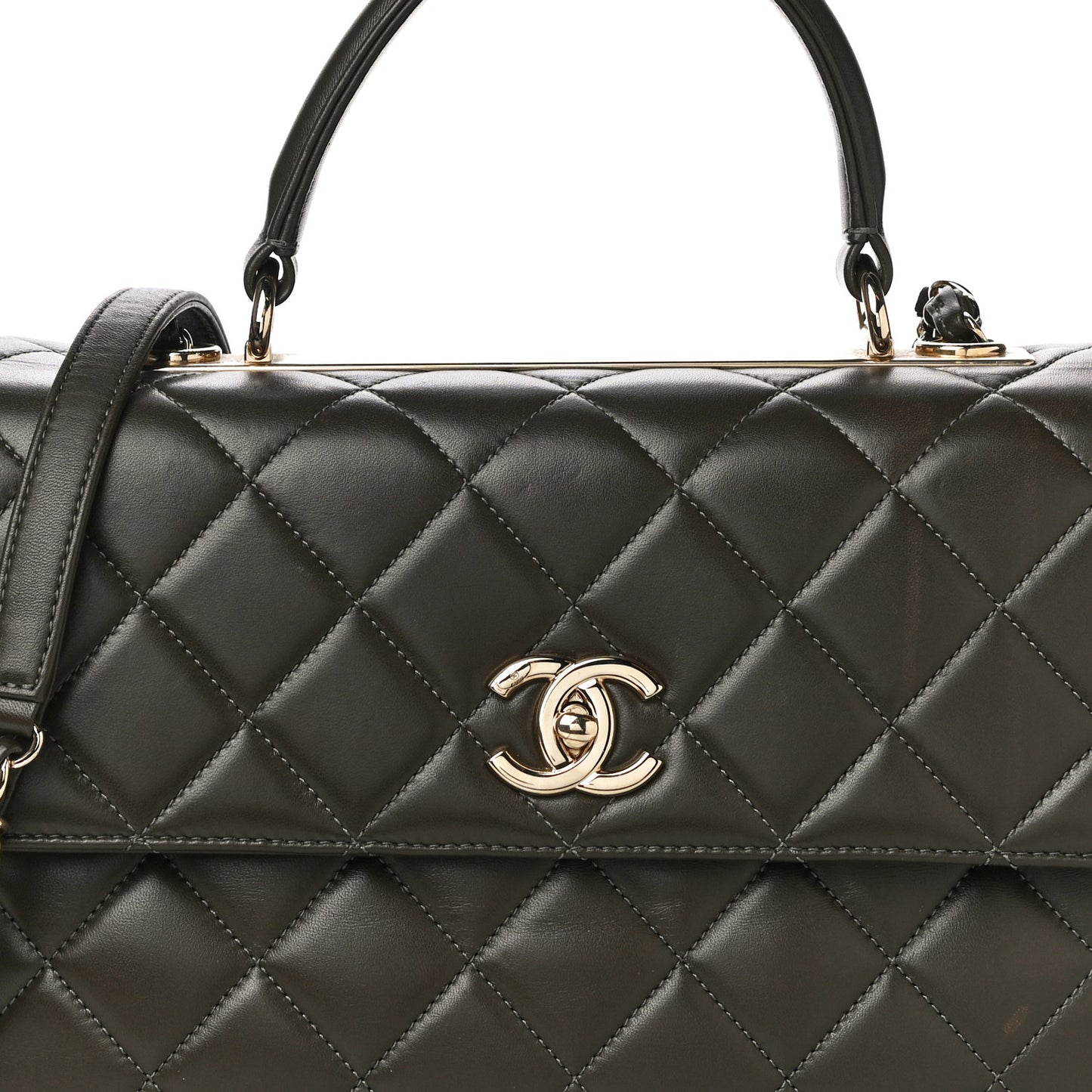 Lambskin Quilted Medium Trendy CC Flap Dual Handle Bag Dark Khaki