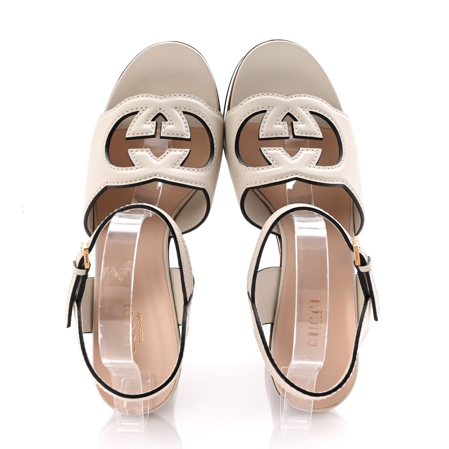 Gucci Cosmos Softy Calfskin Wooden Interlocking G Cut-Out 30/120mm Platform Sandals 39.5 Mystic White 2 of 9