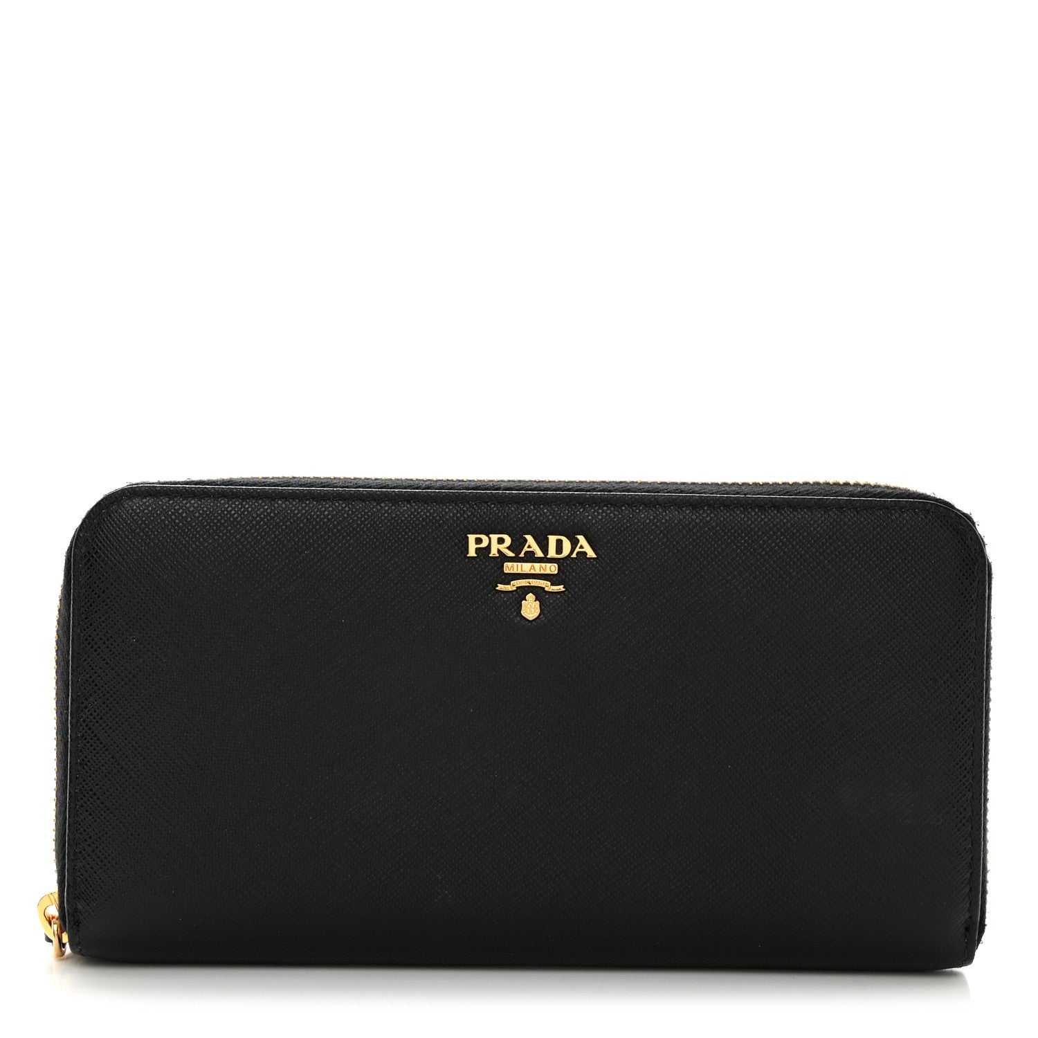 Prada Saffiano Metal Zip Around Wallet Black 1 of 8