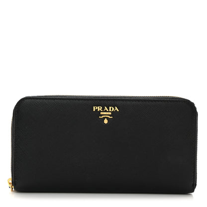 Prada Saffiano Metal Zip Around Wallet Black 1 of 8