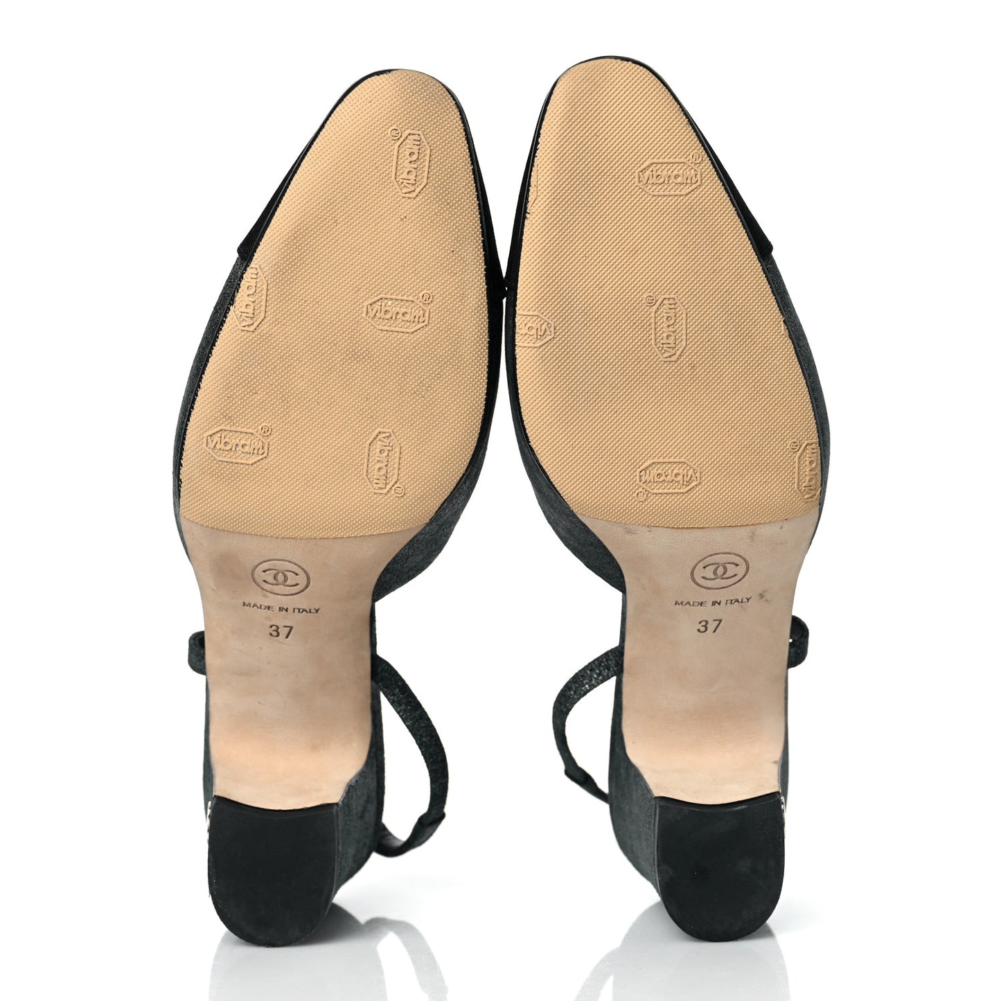 Lambskin Grosgrain Cap Toe CC Slingback Sandals 37 Black Silver