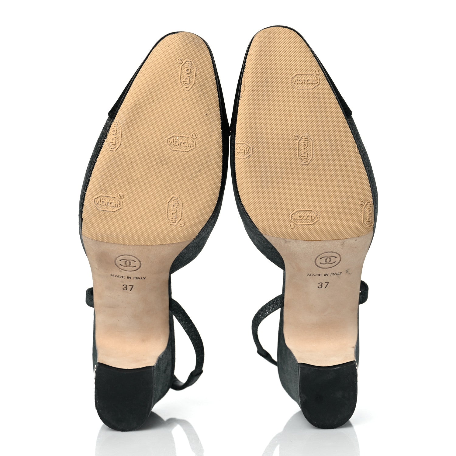 Chanel Lambskin Grosgrain Cap Toe CC Slingback Sandals 37 Black Silver 5 of 8