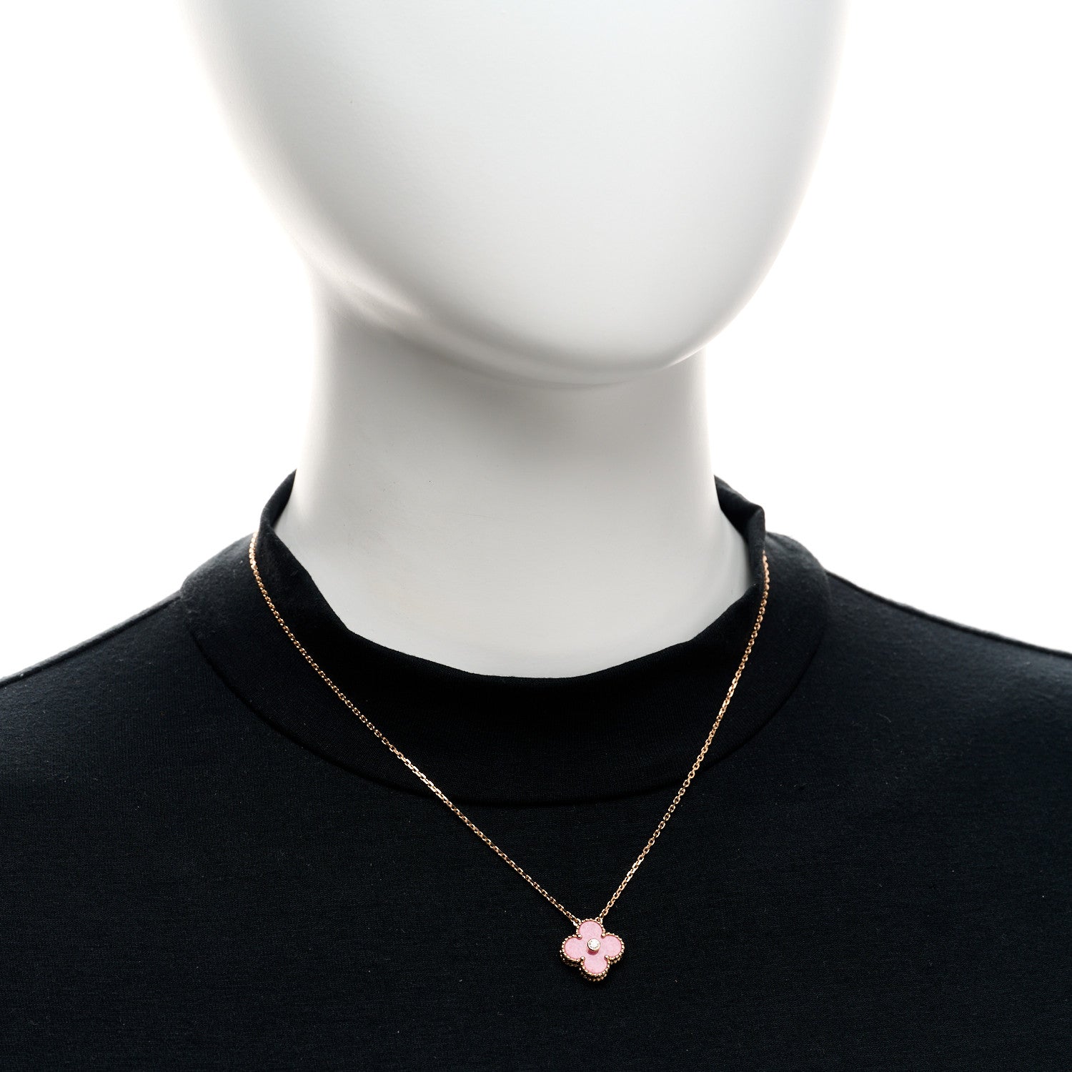 Van Cleef & Arpels 18K Rose Gold Diamond Rhodonite Vintage Alhambra Pendant Necklace 2 of 5