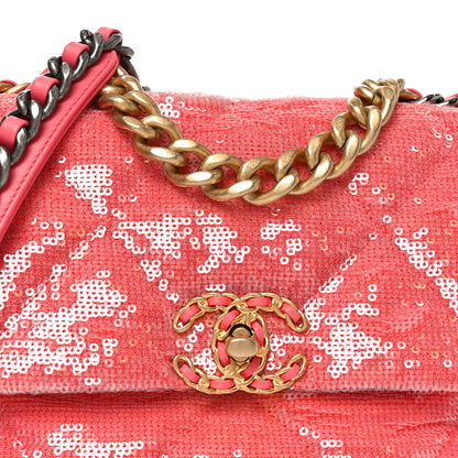Chanel Sequin Quilted Medium Chanel 19 Flap Coral 8 of 10