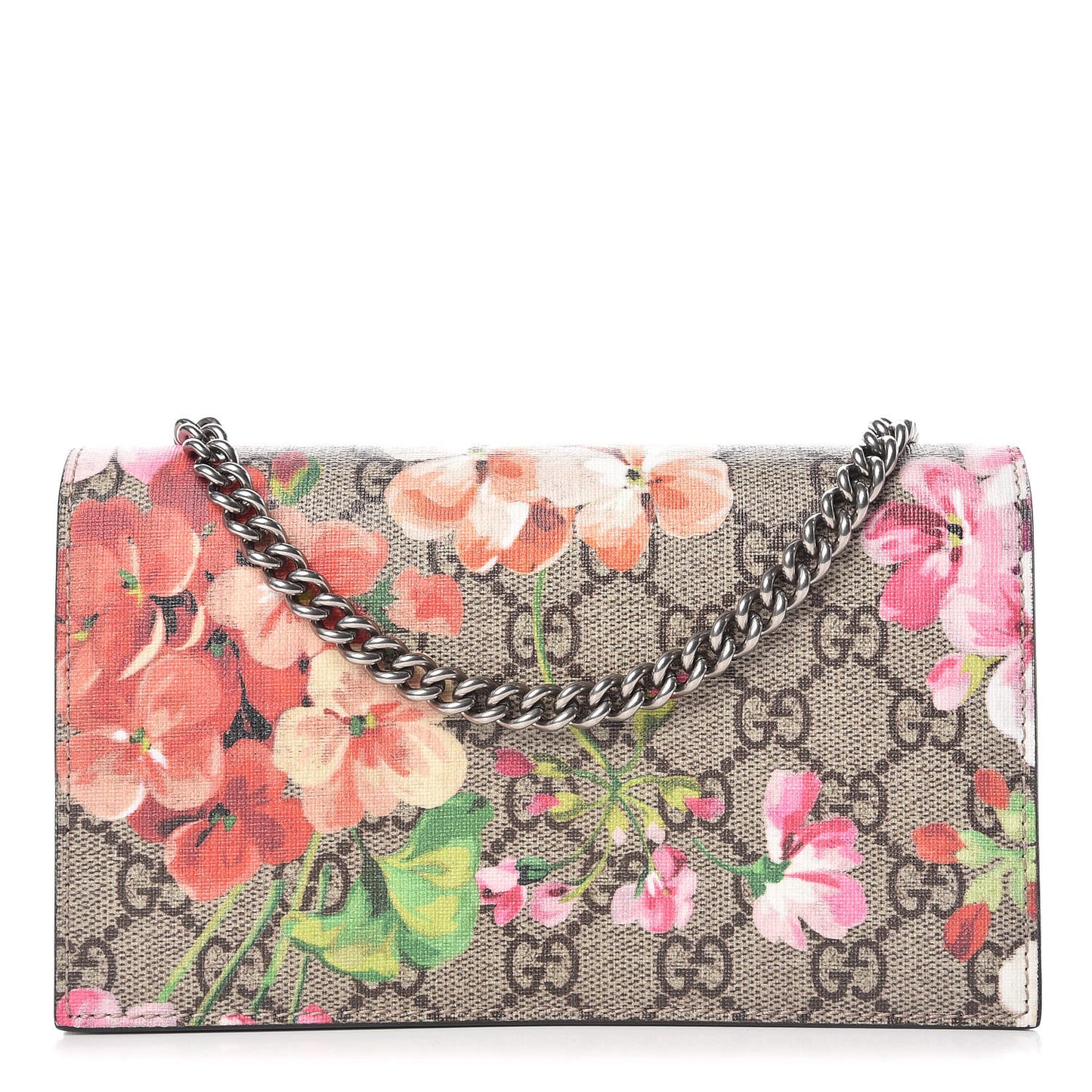 GG Supreme Monogram Blooms Chain Wallet Beige Multicolor Dry Rose