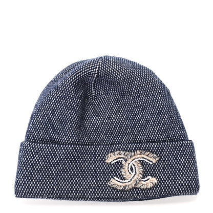 Chanel Cashmere Wool CC Beanie Hat Navy 1 of 5