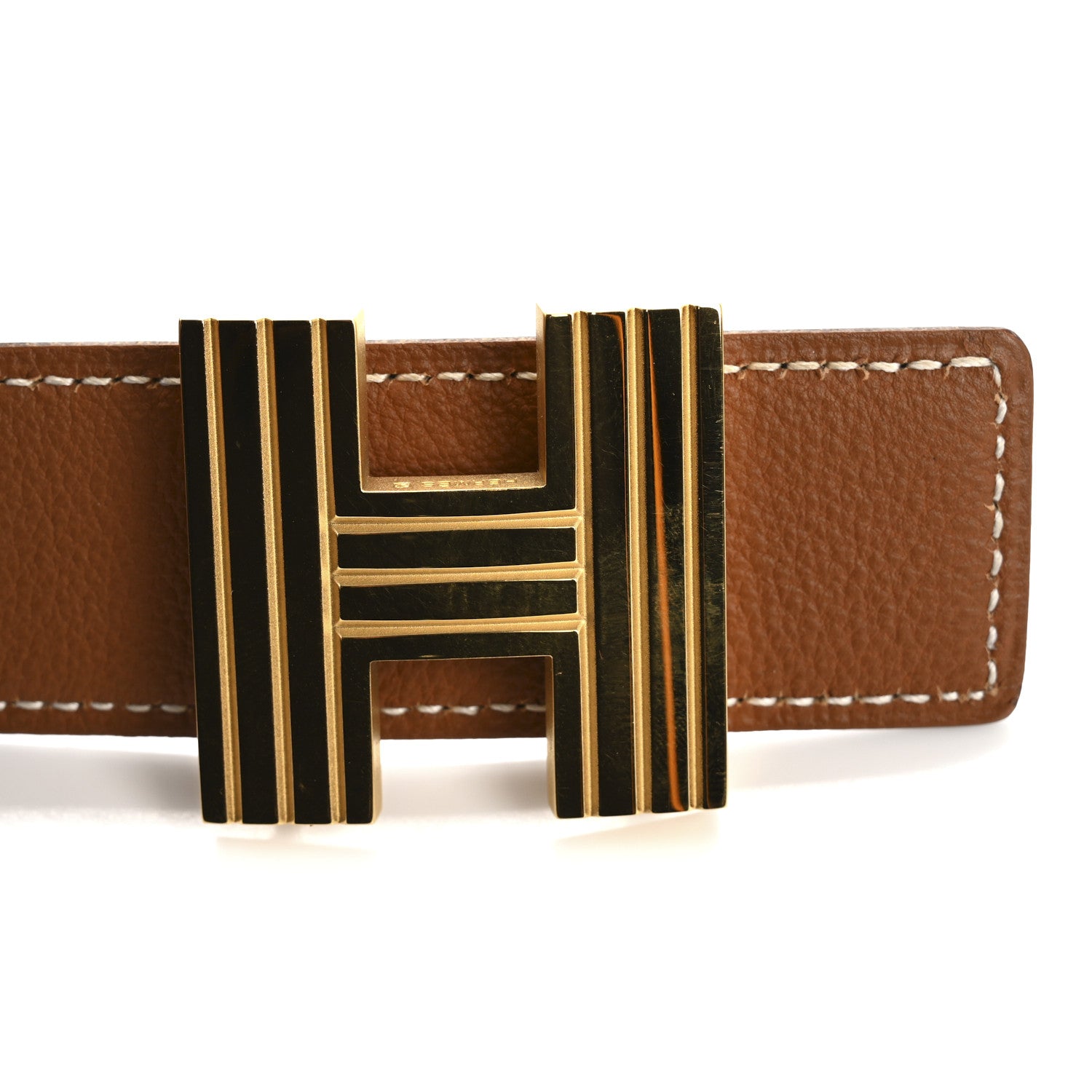 Hermes Box Taurillon Clemence 32mm Square H Belt 75 30 Black Gold 7 of 8
