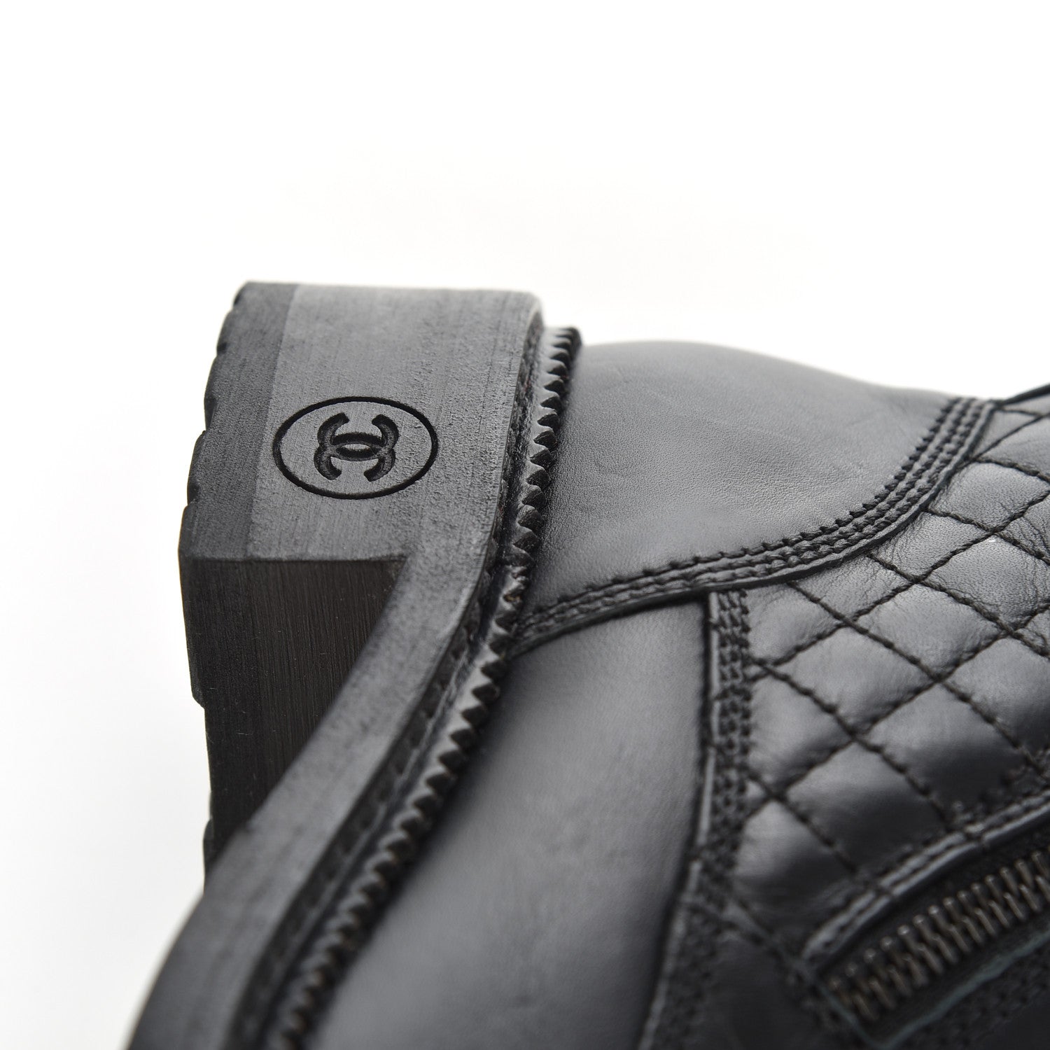 Chanel Calfskin Quilted Lace Up Combat Boots 37 Black 13 of 26