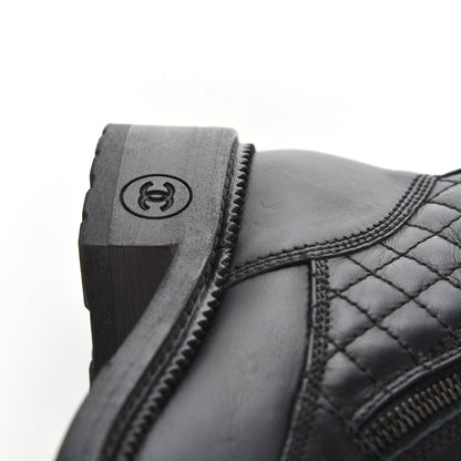 Chanel Calfskin Quilted Lace Up Combat Boots 37 Black 13 of 26