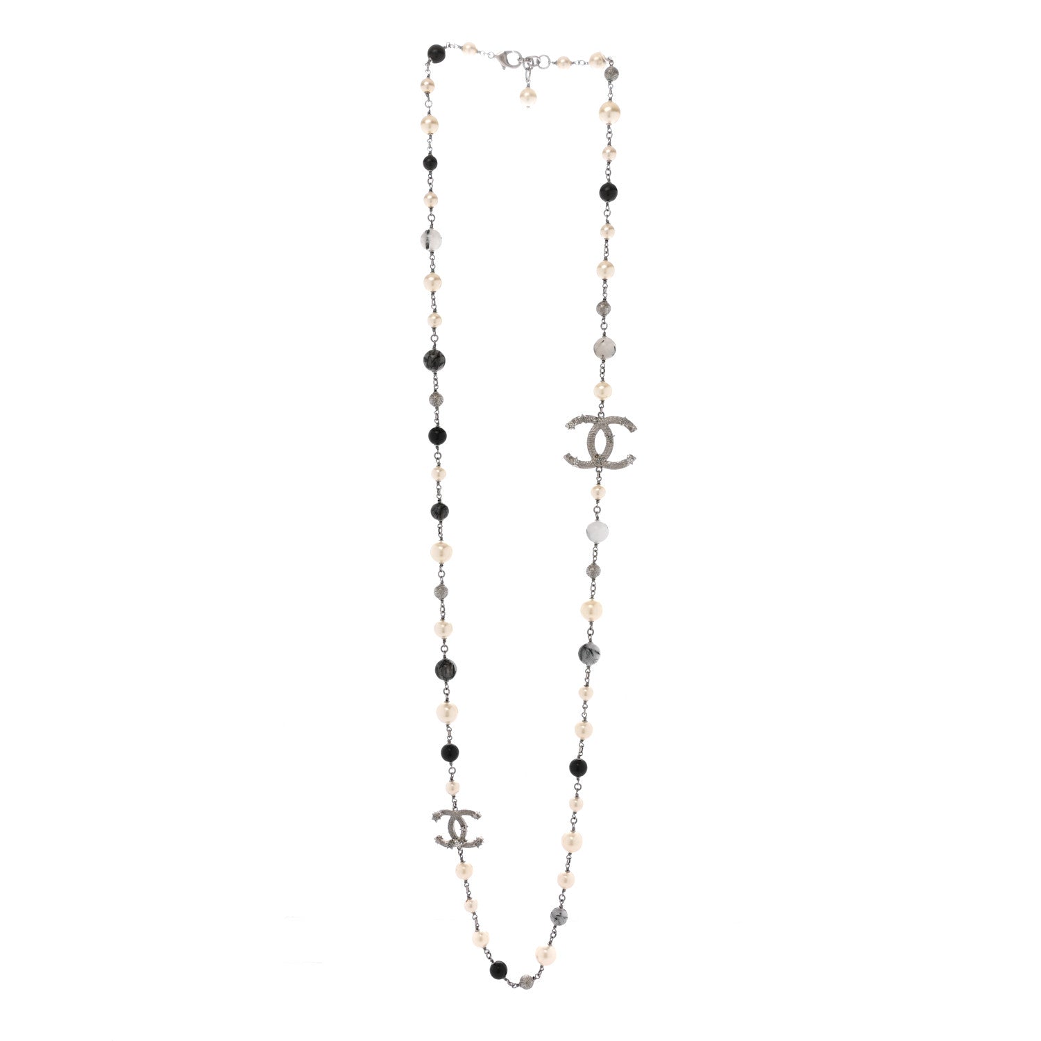 Chanel Pearl Beaded Star CC Long Necklace Silver 3 of 6