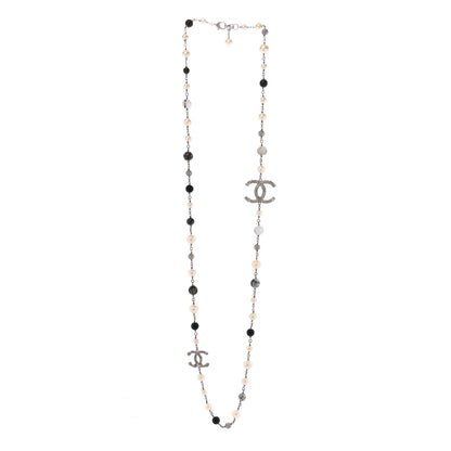 Chanel Pearl Beaded Star CC Long Necklace Silver 3 of 6