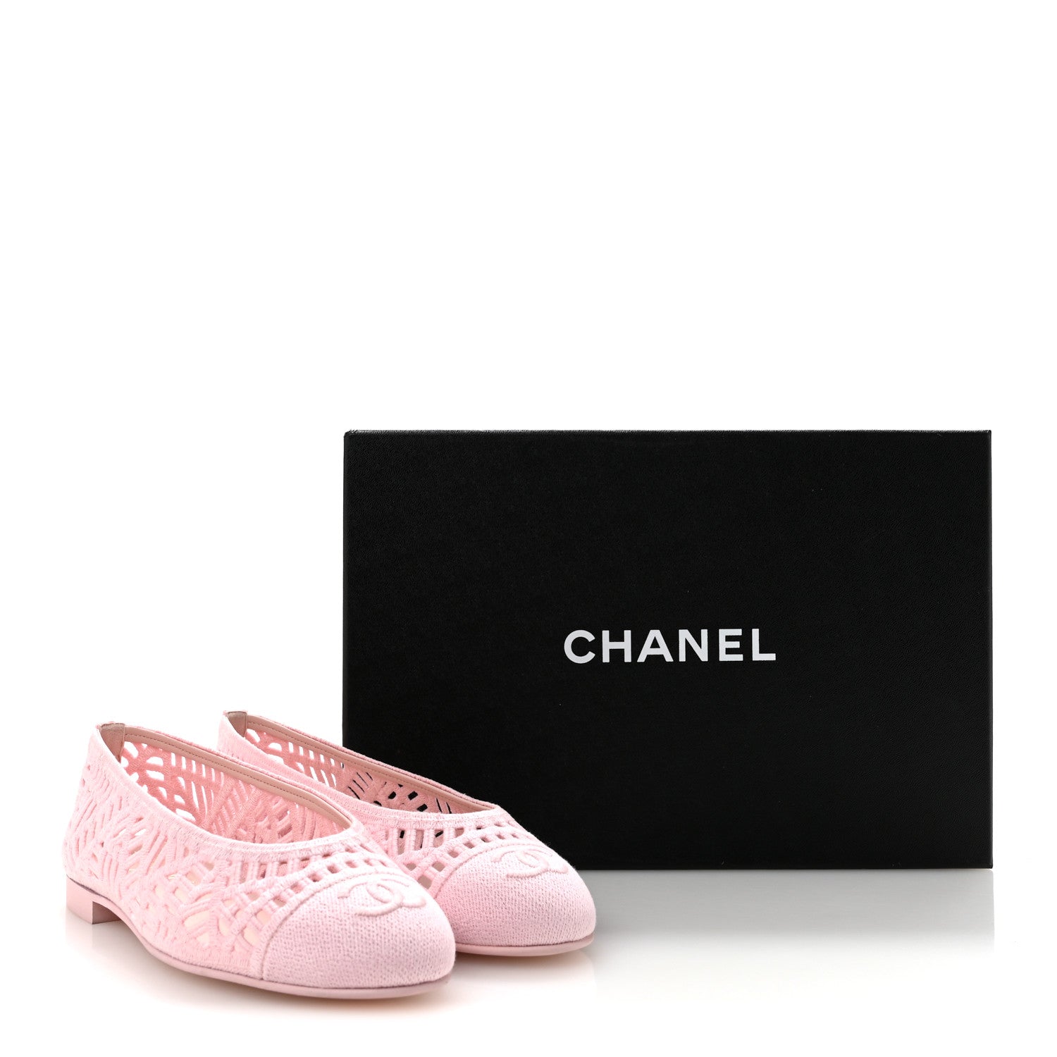 Chanel Cotton Embroidered Cap Toe Ballet Flats 38 Light Pink 10 of 10