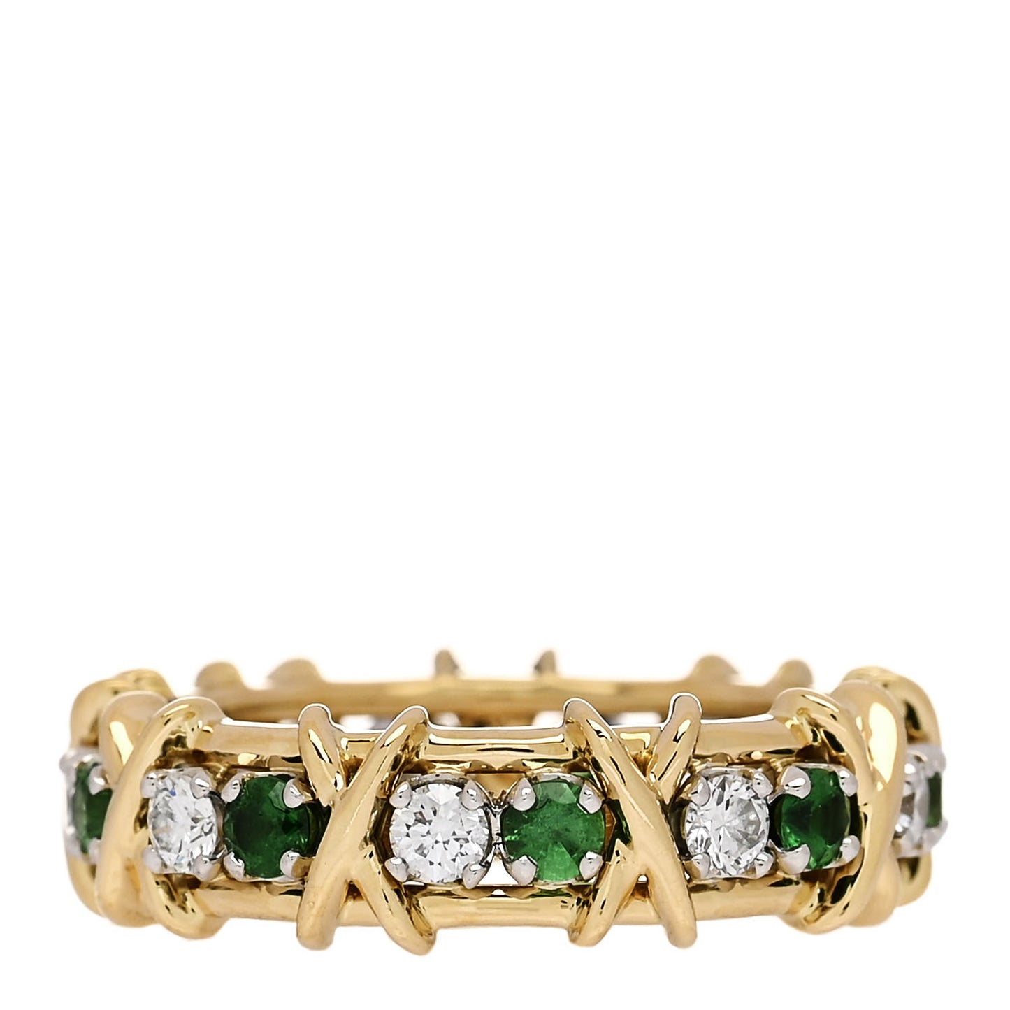 18K Yellow Gold Platinum Tsavorite Schlumberger Sixteen Stone Ring 60 9