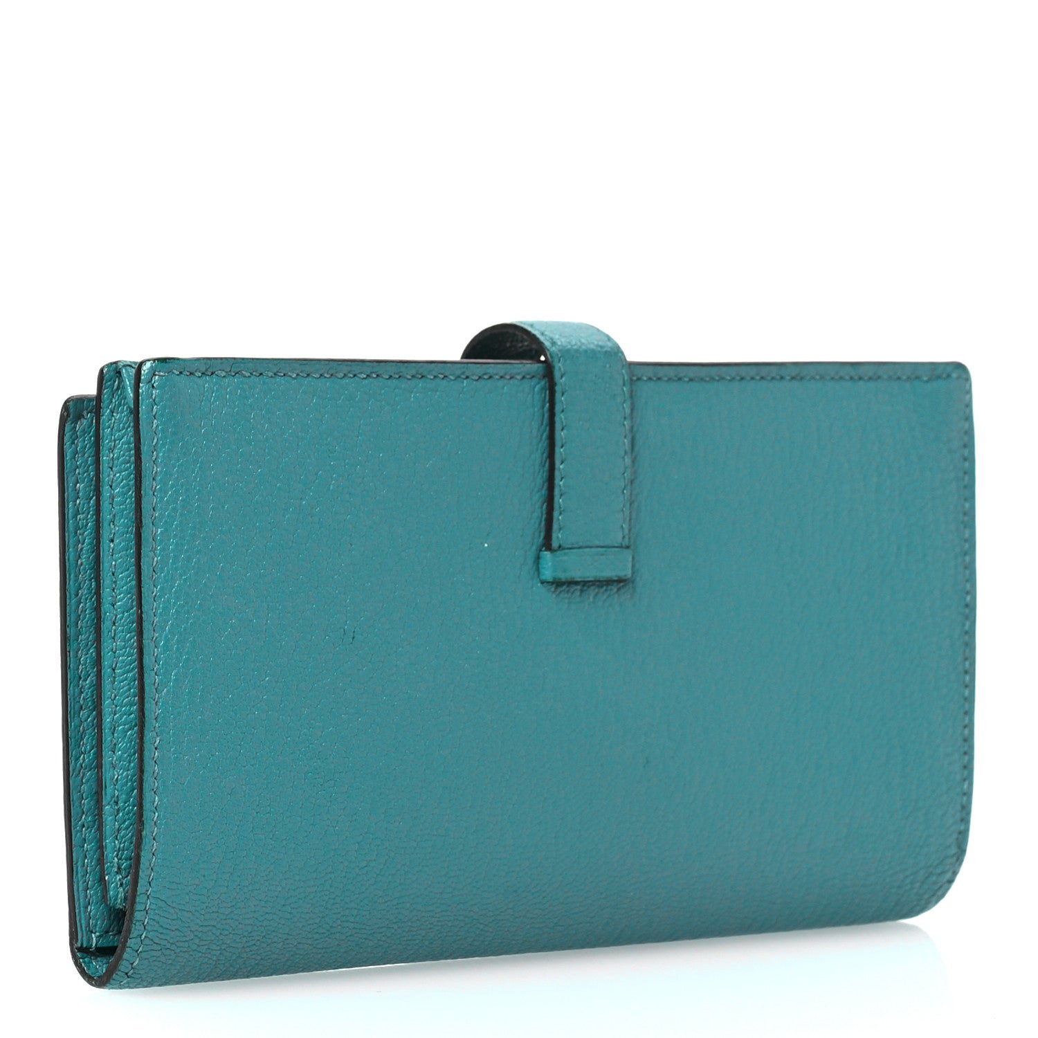 Hermes Chevre Mysore Bearn Gusset Wallet  Bleu Paon 3 of 8