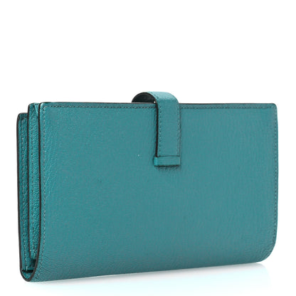 Hermes Chevre Mysore Bearn Gusset Wallet  Bleu Paon 3 of 8