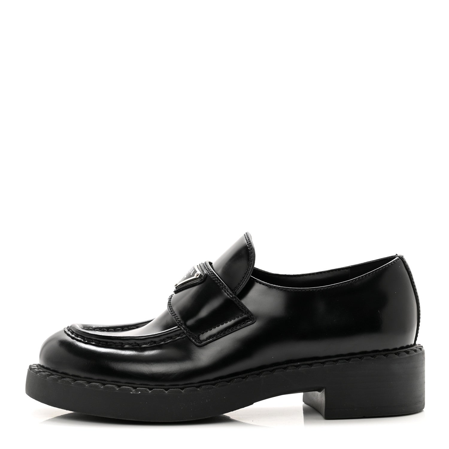 Prada Spazzolato Metal Triangle Logo 50mm Loafers 37 Black 1 of 8