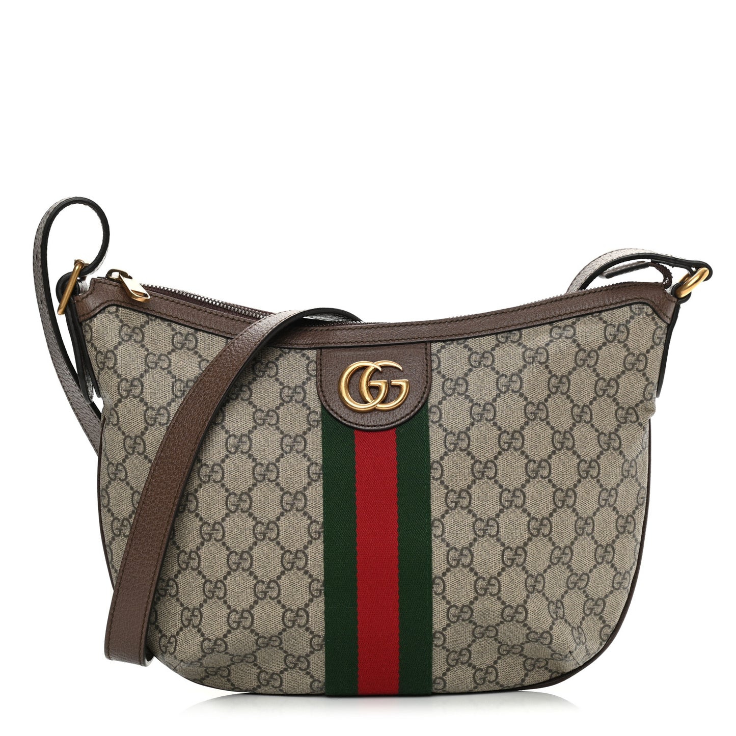 GG Supreme Monogram Web Small Ophidia Half Moon Hobo Brown