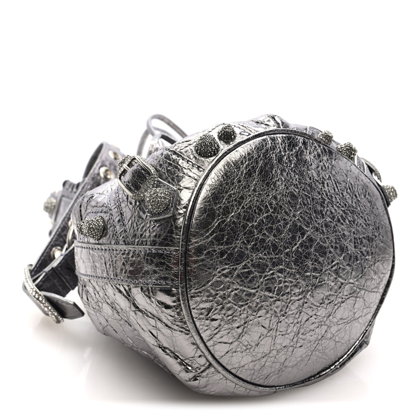 Metallic Agneau Arena Crystal Le Cagole Bucket Bag XS Silver