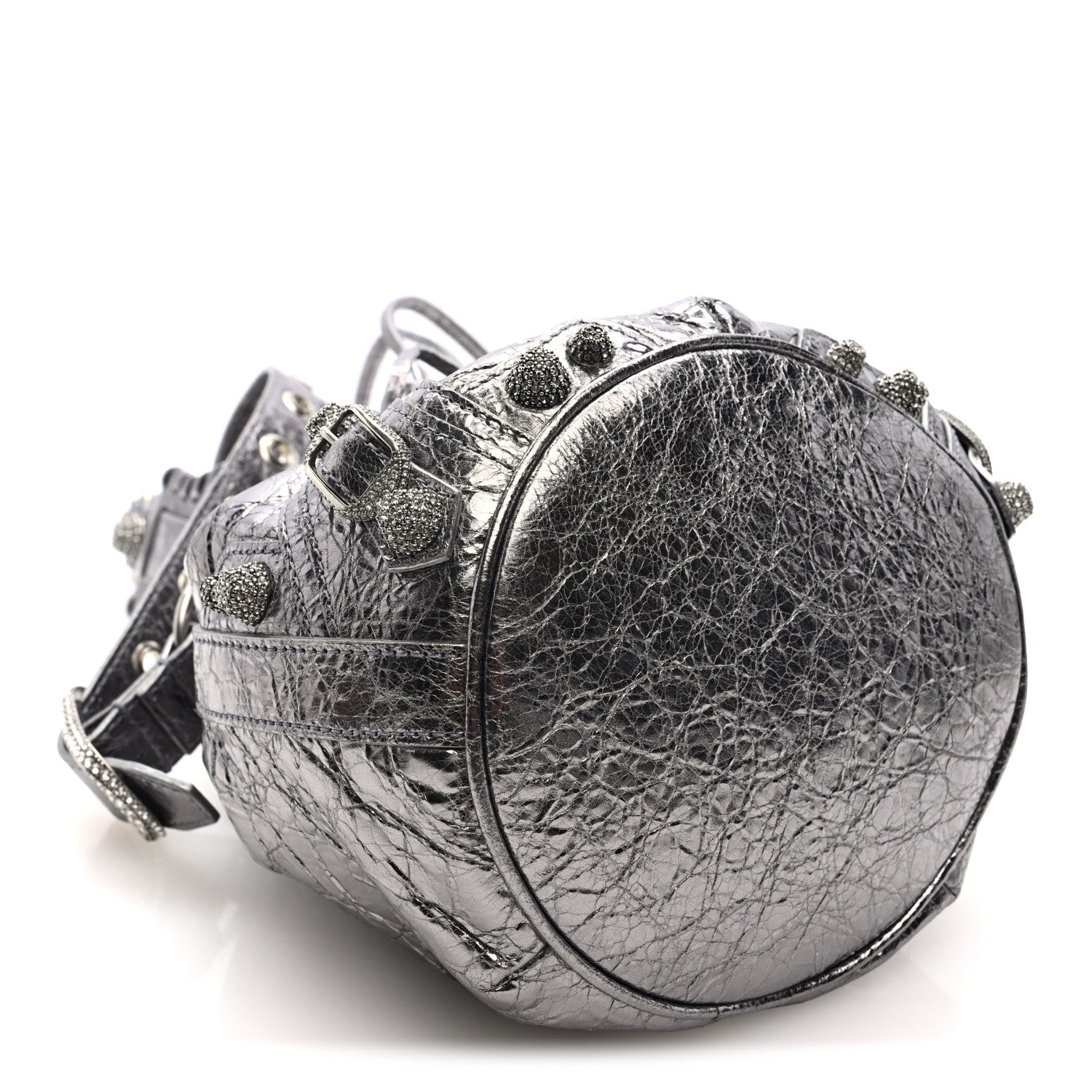 Balenciaga Metallic Agneau Arena Crystal Le Cagole Bucket Bag XS Silver 5 of 10