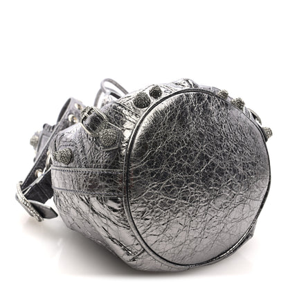 Balenciaga Metallic Agneau Arena Crystal Le Cagole Bucket Bag XS Silver 5 of 10